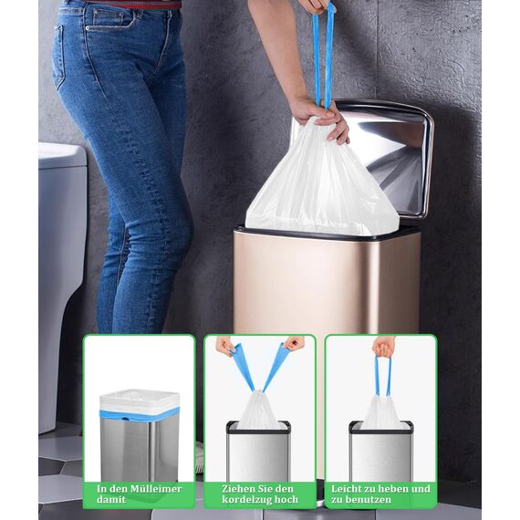 XIQIYY 30L Müllbeutel mit Zugband,Müllsäcke mit Tragegriff 30 Stück Groß Mülltüten mit Kordelzug,für 25–35Liter Küchen Lebensmittel,Büro,Wohnzimmer Mülleimer(60x70cm,Weiß Abfallsack)
