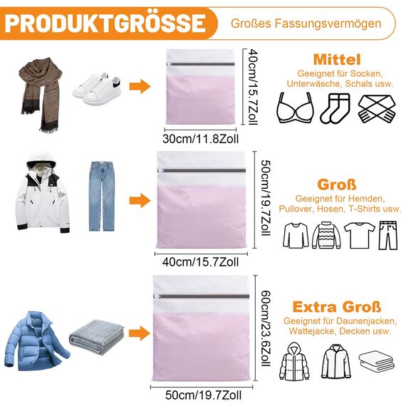 Dntorx 7 Stück Wäschenetz für Waschmaschine, Wäschesack Waschmaschine Wäschebeutel Laundry Bag mit Reißverschluss für Hemden Pullover Mäntel Jeans Unterwäsche Babykleidung (30x40cm/40x50cm/50x60cm)