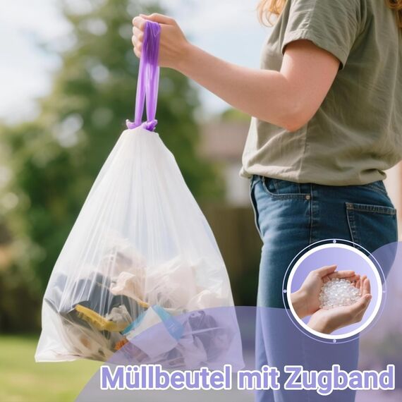 XIQIYY Kleine Müllbeutel 10L mit Zugband Mülltüten Reißfest Müllsäcke für Bad,Weiß 80 Stück Abfallbeutel