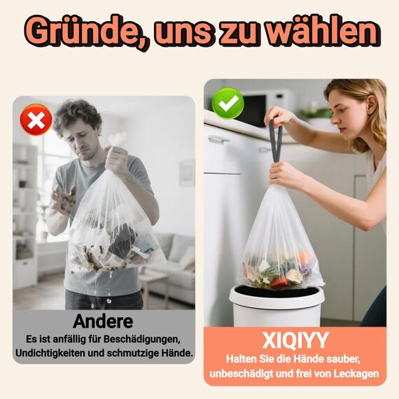 XIQIYY Müllbeutel 20L mit Zugband, Kleine Weiße Müllsäcke 48 Stück, Büro Mülltüten mit Tragegriff, Reißfeste, Extra Dicke, Abfallbeutel für Küche, Badezimmer, Geeignet für 15 Liter-20L Mülleimers