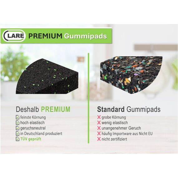 CLARE Premium Schwingungsdämpfer als Waschmaschinenunterlage und Vibrationsdämpfer | Antirutschpads | weniger Lärm und Bewegung | Antivibrationsmatte für Lautsprecher, 3D-Drucker | 4 Stück 10mm