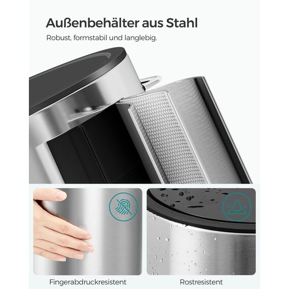 SONGMCIS Kosmetikeimer, 3 l, Mülleimer für Badezimmer, mit Deckel, Softclose, mit Pedal, herausnehmbarer Inneneimer aus Kunststoff, für Badezimmer, Büro, Stahl, Silbermetallic LTB011E01