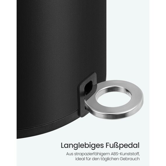 SONGMICS Kosmetikeimer, 6 Liter, Mülleimer Bad, Kleiner Abfalleimer mit Deckel, Softclose, herausnehmbarer Inneneimer aus Kunststoff, für Badezimmer, Büro, Stahl, tintenschwarz LTB012BZ01