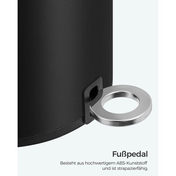 SONGMICS Kosmetikeimer 3 Liter, Bad Mülleimer, kleiner Mülleimer mit Deckel, Softclose, herausnehmbarer Inneneimer aus Kunststoff, für Badezimmer, Büro, Stahl, tintenschwarz LTB011B01