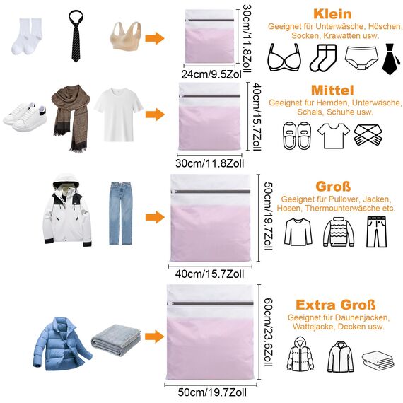 Dntorx 10 Stück Wäschenetz für Waschmaschine, Wäschesack Waschmaschine in 4 Größen Wäschebeutel Laundry Bag mit Reißverschluss für Hemden Pullover Mäntel Jeans Unterwäsche Babykleidung