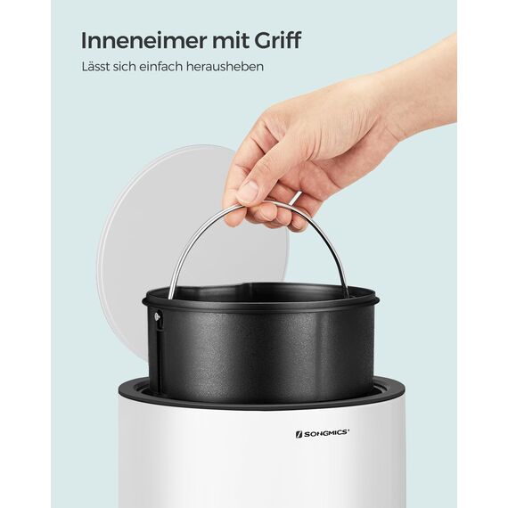 SONGMICS Kosmetikeimer, 3 Liter, Mülleimer Bad, kleiner Abfalleimer mit Deckel, Softclose, herausnehmbarer Inneneimer aus Kunststoff, für Badezimmer, Büro, Stahl, wolkenweiß LTB11WT