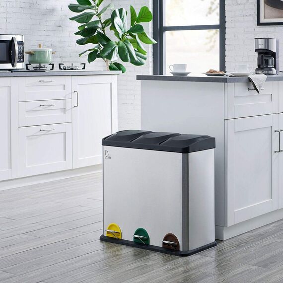 SVITA TC3X20 Edelstahl Treteimer 60 Liter Silber 3x20L dreifach XXL Abfalleimer trennsystem Mülleimer 3 fächer Mülltrennsysteme Küchen-Eimer Mülleimer Küche 3 fächer