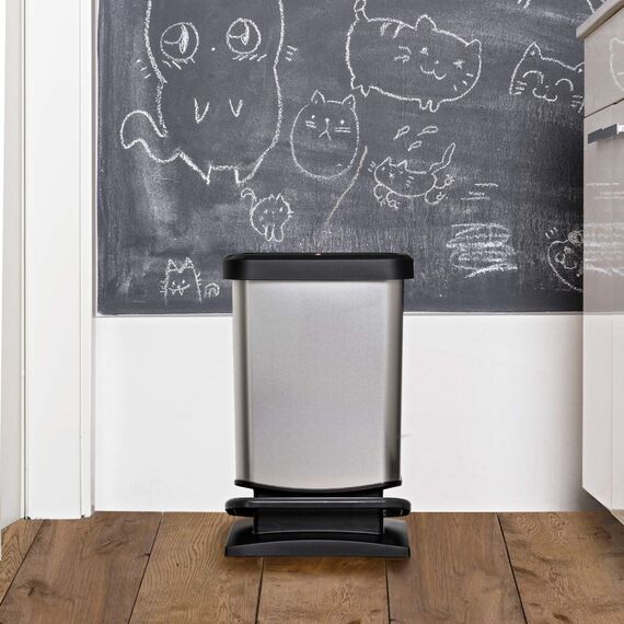Rotho Paso Mülleimer 20l mit Pedal und Deckel, Kunststoff (PP) BPA-frei, carbonmetallic, 20l (29.3 x 26.6 x 45.7 cm)