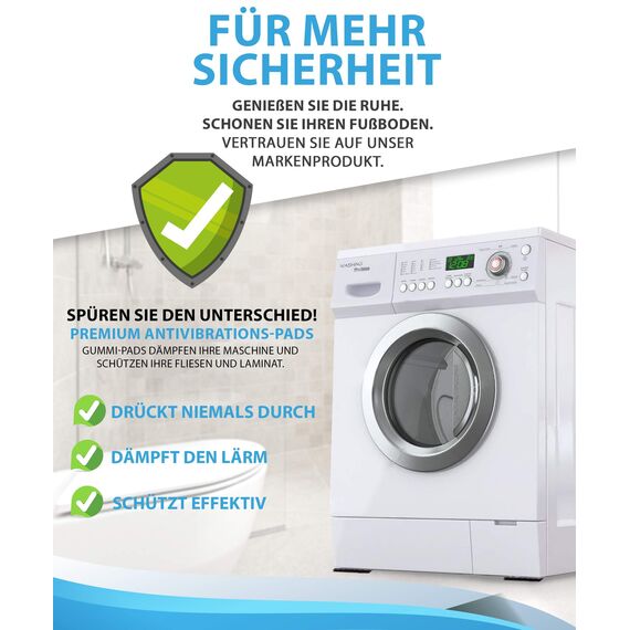 Schwingungsdämpfer Waschmaschinen 90x90x15mm - 8er Set - Anti vibration Pads, Gummiunterlage Antivibrationsunterlage für Trockner, Möbel & co - Unterlage Antirutschunterlage - DEUTSCHE PRODUKTION