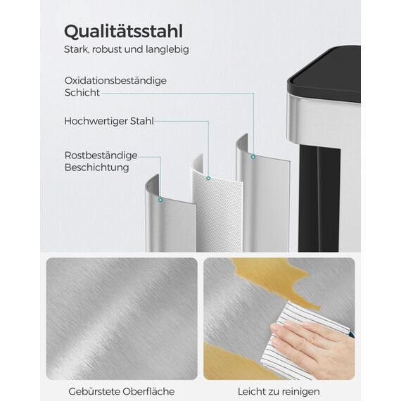 SONGMICS Mülleimer hängend, 8 L Komposteimer Küche, Stahl-Abfalleimer mit Deckel für Biomüll, mit Haken, an der Schranktür oder Wand, für Unterschrank Badezimmer, metallisches Silber LTB810E08