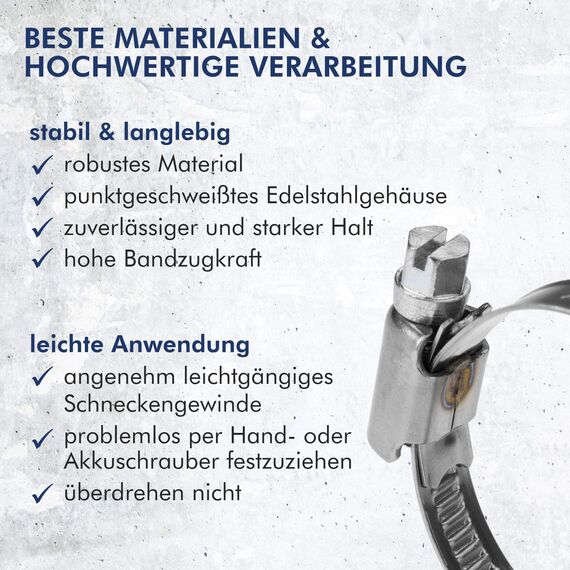 GARSIDURO® 6 Stück DIN3017 Schlauchschellen 8-12 mm aus Edelstahl in W5 Industriequalität, 9 mm Band – hochwertige V4A Schlauchklemmen für Auto, Motorrad, Boot, Aquarium, Rasenmäher