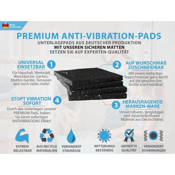 Waschmaschinen Antivibrationsmatte (8er Set) - 9x9x1cm - Anti Vibrationsdämpfer sicherer Stand für Trockner Möbel und Schränke - Lautsprecher Gummimatte - PREMIUM - Antirutschmatte - MADE IN GERMANY