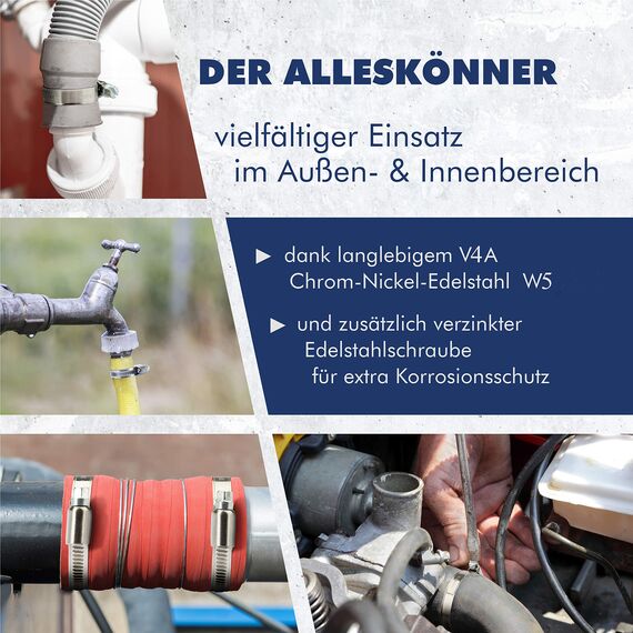 GARSIDURO® 6 Stück DIN3017 Schlauchschellen 10-16 mm in W5 Industriequalität, Bandbreite 9 mm – rostfreie V4A Schlauchklemmen für Gartenschlauch, Auto, Motorrad, Aquarium