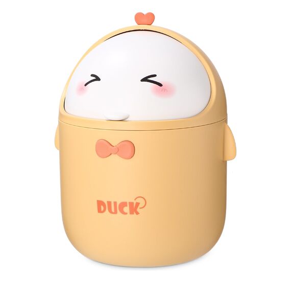 Huifoo Mini TischmüLleimer mit Deckel, Süße Cartoon Tisch Mülleimer, Cute Papierkorb Klein, Kawaii Deko, Aufbewahrungsbox, für BüRos, Kinderzimmer, Schminktisch, Wohnzimmer - Gelb