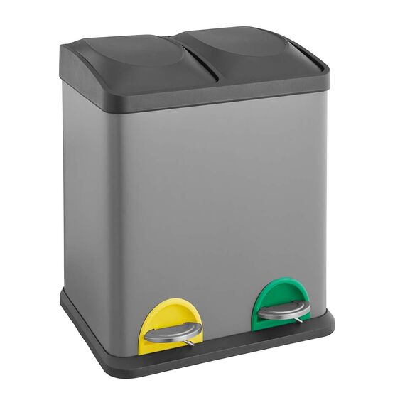 SVITA TC2X15 Küchen-Eimer 30 Liter Grau 2x15L doppelt Abfalleimer 2er-Mülleimer Mülltrennung Treteimer