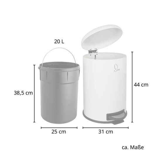 SVITA T20 Mülleimer Weiß Treteimer Abfalleimer 20 Liter inkl. Inneneimer rund Küchen-Hilfe