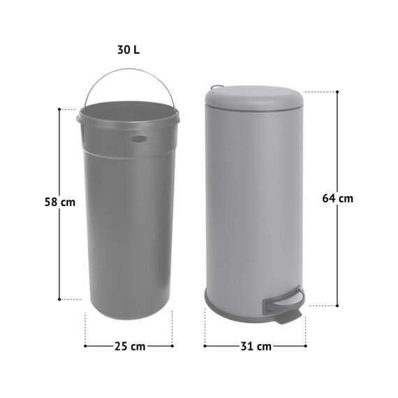 SVITA T30 Mülleimer Grau Treteimer Abfalleimer 30 Liter inkl. Inneneimer rund Küchen-Hilfe