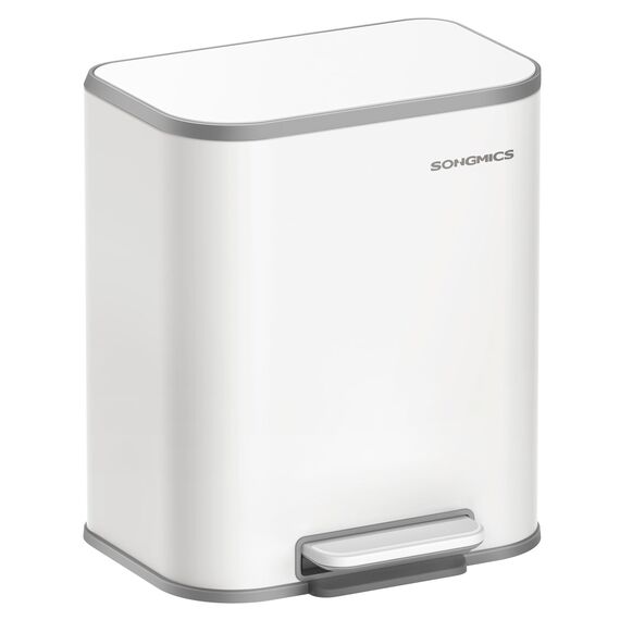 SONGMICS Mülleimer Küche, 20 Liter Abfalleimer mit Deckel, Tretmülleimer, Stahl, Softclose, Offenhaltefunktion, mit Inneneimer, breites rutschfestes Pedal, wolkenweiß LTB542W02
