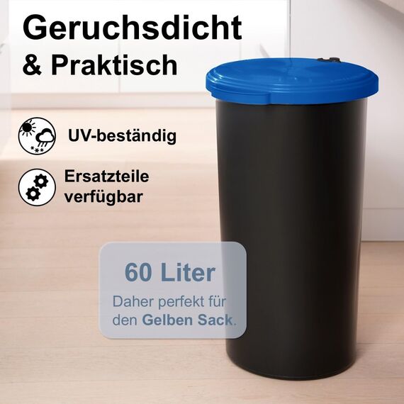 KUEFA VL 60l Müllsackständer, Mülleimer, Sammelbehälter mit Scharnierdeckel für den Gelben Sack, Pfandflaschen, Leergut (1, Himmelblau)