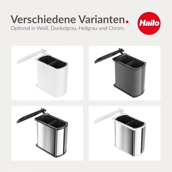Hailo Öko Flex Küchen-Abfalleimer, Edelstahl, Weiß, One Size