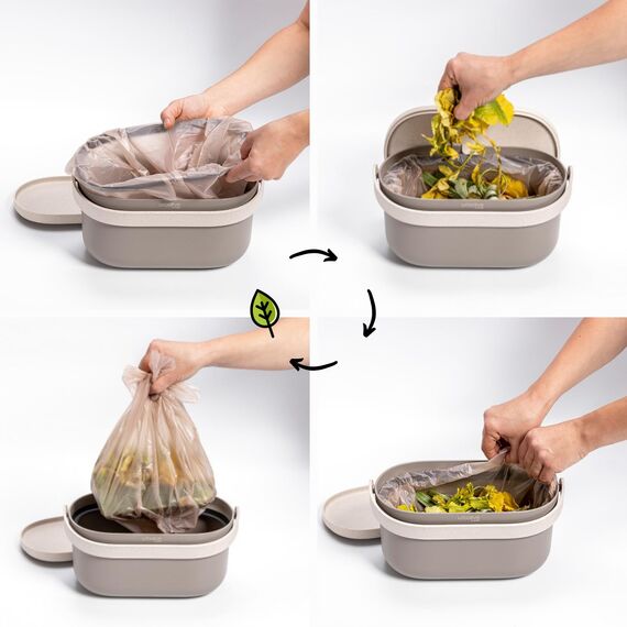 Urbalive Design Biomülleimer Küche 4L - Komposteimer Küche mit Deckel - Kleiner Mülleimer für alltäglichen Biomüll - Spülmaschinenfest - Mit Kaffeesatz-Beimischung hergestellt, inkl Biomüllbeutel