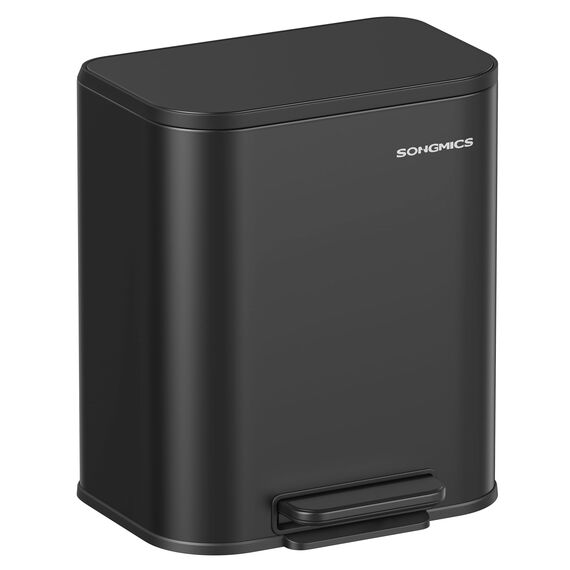 SONGMICS Mülleimer Küche, 20 Liter Abfalleimer mit Deckel, Tretmülleimer, Stahl, Softclose, Offenhaltefunktion, mit Inneneimer, breites rutschfestes Pedal, tintenschwarz LTB542B02