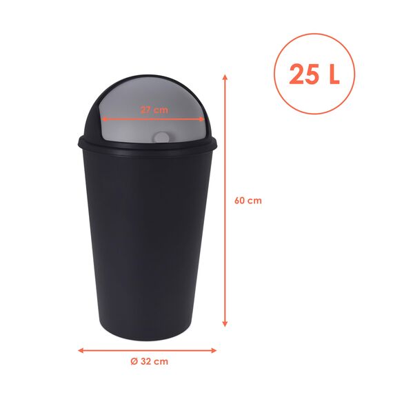 Spetebo XL Abfalleimer mit Schiebedeckel schwarz - 25 L - Runder Mülleimer mit Kuppel Deckel - Kosmetik Eimer Müll Behälter Abfall Eimer recycelbar