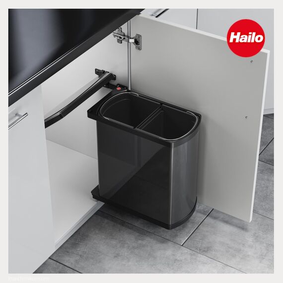 Hailo Abfallsammler 3416071 | Schwenkbarer Einbau-Mülleimer Duo 16 L | Für Schränke ab 45 cm Breite mit Drehtür | Platzsparende Mülltrennung | Einfache Installation | Hochwertige Verarbeitung