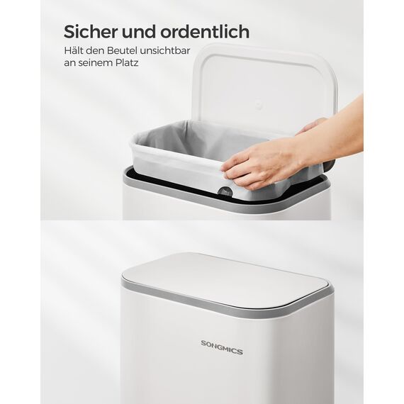 SONGMICS Mülleimer Küche, 20 Liter Abfalleimer mit Deckel, Tretmülleimer, Stahl, Softclose, Offenhaltefunktion, mit Inneneimer, breites rutschfestes Pedal, wolkenweiß LTB542W02
