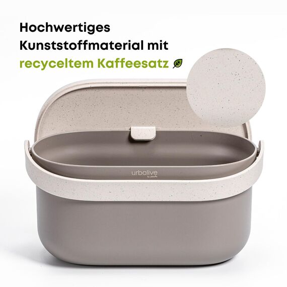 Urbalive Design Biomülleimer Küche 4L - Komposteimer Küche mit Deckel - Kleiner Mülleimer für alltäglichen Biomüll - Spülmaschinenfest - Mit Kaffeesatz-Beimischung hergestellt, inkl Biomüllbeutel