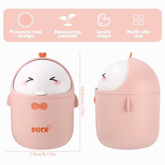Huifoo Mini TischmüLleimer mit Deckel, Süße Cartoon Tisch Mülleimer, Cute Papierkorb Klein, Kawaii Deko, Aufbewahrungsbox, für BüRos, Kinderzimmer, Schminktisch, Wohnzimmer - Rosa