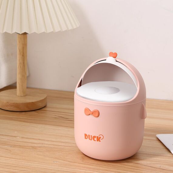 Huifoo Mini TischmüLleimer mit Deckel, Süße Cartoon Tisch Mülleimer, Cute Papierkorb Klein, Kawaii Deko, Aufbewahrungsbox, für BüRos, Kinderzimmer, Schminktisch, Wohnzimmer - Rosa