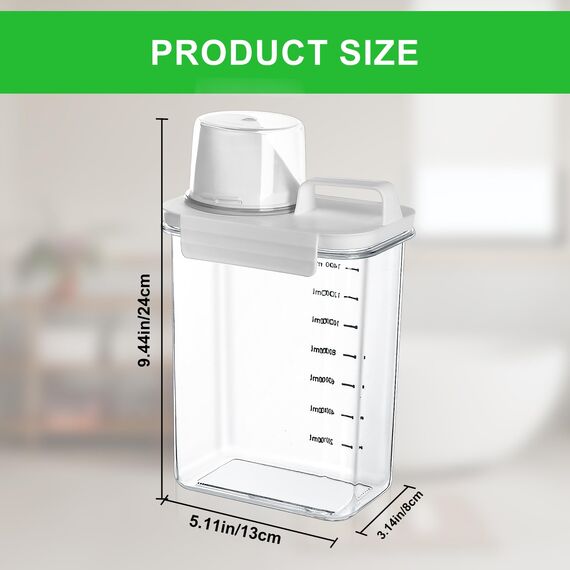 JJWUYUE 1800ml Luftdichter Waschmittelspender mit Messbecher, Waschmittel Waschpulver Aufbewahrungsbox,Waschpulverspender, Waschmittelbox Vorratsbehälter für Waschmittel Futterbehälter