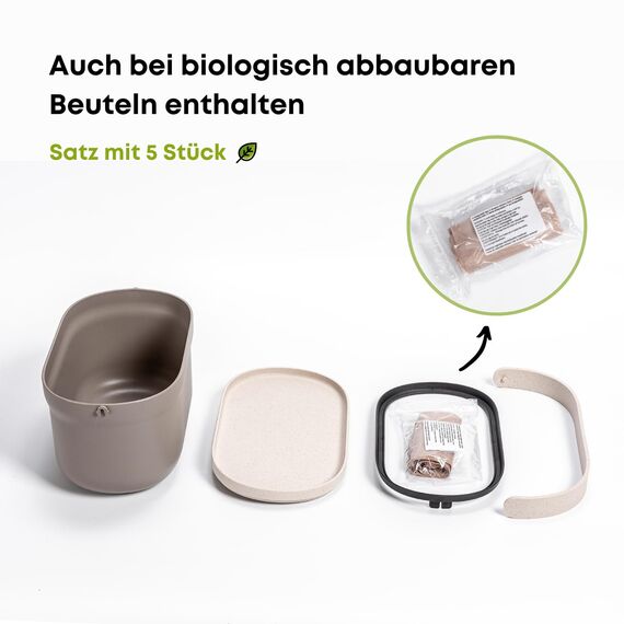 Urbalive Design Biomülleimer Küche 4L - Komposteimer Küche mit Deckel - Kleiner Mülleimer für alltäglichen Biomüll - Spülmaschinenfest - Mit Kaffeesatz-Beimischung hergestellt, inkl Biomüllbeutel