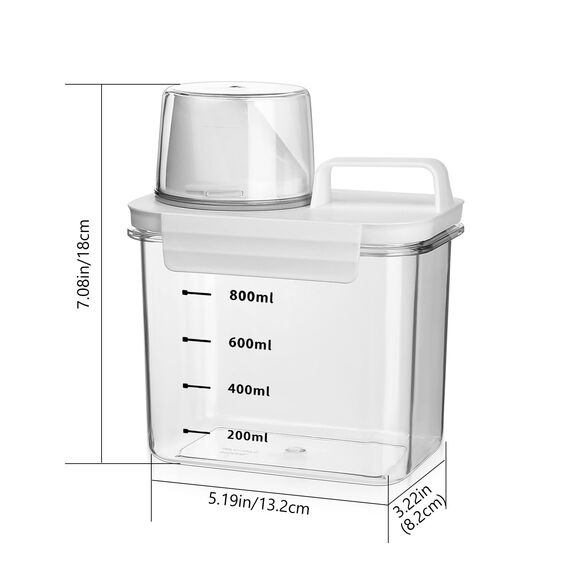 JJWUYUE 1100ML Luftdichter Waschmittelspender mit Messbecher, Waschmittel Waschpulver Aufbewahrungsbox, Waschpulver Dose, Waschmittelbox Vorratsbehälter für Waschmittel Futterbehälter