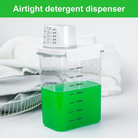 JJWUYUE 1800ml Luftdichter Waschmittelspender mit Messbecher, Waschmittel Waschpulver Aufbewahrungsbox,Waschpulverspender, Waschmittelbox Vorratsbehälter für Waschmittel Futterbehälter