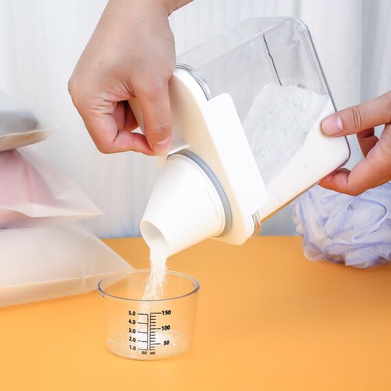 JJWUYUE 1100ML Luftdichter Waschmittelspender mit Messbecher, Waschmittel Waschpulver Aufbewahrungsbox, Waschpulver Dose, Waschmittelbox Vorratsbehälter für Waschmittel Futterbehälter
