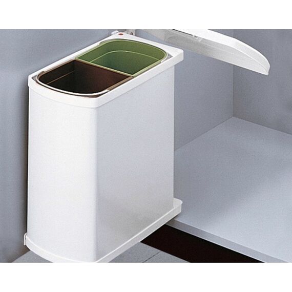 Hailo Abfallsammler 3416001 | Schwenkbarer Einbau Mülleimer Duo 16 L | Für Küchenschränke ab 45 cm Breite mit Drehtür | Robustes Weißes Design | Einfache Montage | Perfekte 2fach Mülltrennung