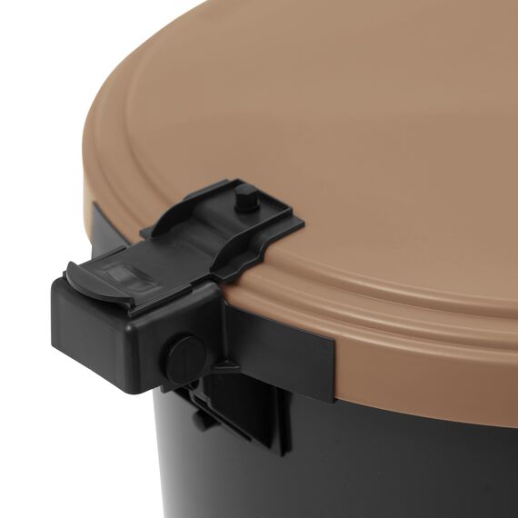 KUEFA VL 60l Müllsackständer, Mülleimer, Sammelbehälter mit Scharnierdeckel für den Gelben Sack, Pfandflaschen, Leergut (1, Cappuccino)