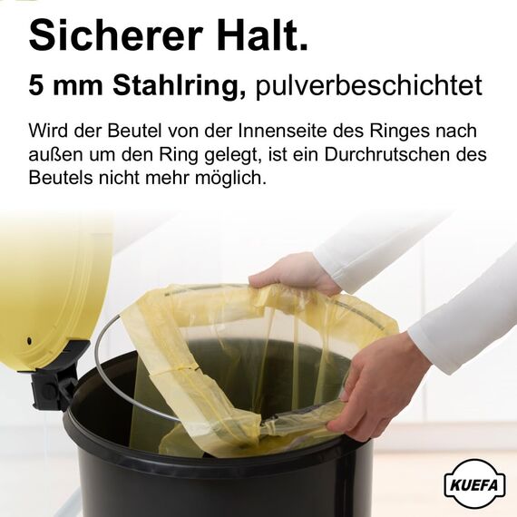 KUEFA VL 60l Müllsackständer, Mülleimer, Sammelbehälter mit Scharnierdeckel für den Gelben Sack, Pfandflaschen, Leergut (1, Gelb)