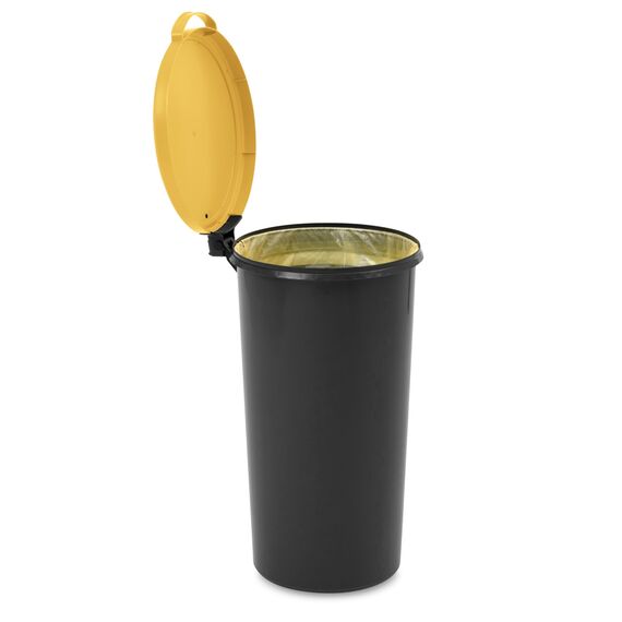 KUEFA VL 60l Müllsackständer, Mülleimer, Sammelbehälter mit Scharnierdeckel für den Gelben Sack, Pfandflaschen, Leergut (1, Gelb)