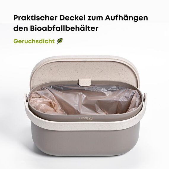 Urbalive Design Biomülleimer Küche 4L - Komposteimer Küche mit Deckel - Kleiner Mülleimer für alltäglichen Biomüll - Spülmaschinenfest - Mit Kaffeesatz-Beimischung hergestellt, inkl Biomüllbeutel