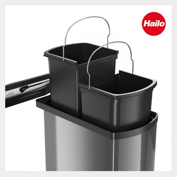 Hailo Abfallsammler 3416071 | Schwenkbarer Einbau-Mülleimer Duo 16 L | Für Schränke ab 45 cm Breite mit Drehtür | Platzsparende Mülltrennung | Einfache Installation | Hochwertige Verarbeitung