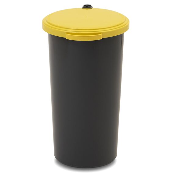 KUEFA VL 60l Müllsackständer, Mülleimer, Sammelbehälter mit Scharnierdeckel für den Gelben Sack, Pfandflaschen, Leergut (1, Gelb)
