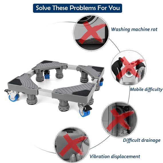 NIUXX Waschmaschine Sockel Untergestell mit 8 Füßen+4 Räder für Waschwaschine,Kühlschrank und Trockner,Verstellbare Waschmaschinensockel mit Rutschfester Stoßdämpfungsfunktion,(Einstellbare:42-66cm)