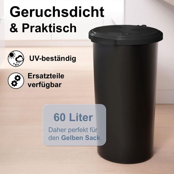 KUEFA VL 60l Müllsackständer, Mülleimer, Sammelbehälter mit Scharnierdeckel für den Gelben Sack, Pfandflaschen, Leergut (1, Grau)