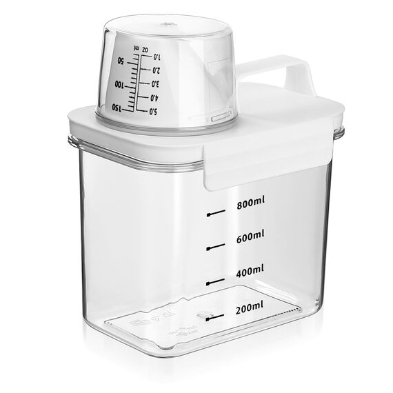 JJWUYUE 1100ML Luftdichter Waschmittelspender mit Messbecher, Waschmittel Waschpulver Aufbewahrungsbox, Waschpulver Dose, Waschmittelbox Vorratsbehälter für Waschmittel Futterbehälter