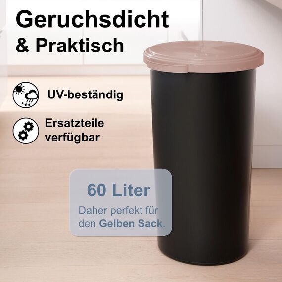 KUEFA VL 60l Müllsackständer, Mülleimer, Sammelbehälter mit Scharnierdeckel für den Gelben Sack, Pfandflaschen, Leergut (1, Rosee)