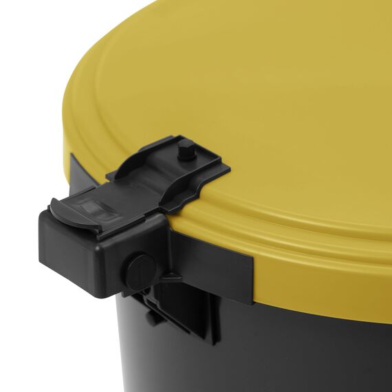 KUEFA VL 60l Müllsackständer, Mülleimer, Sammelbehälter mit Scharnierdeckel für den Gelben Sack, Pfandflaschen, Leergut (1, Gelb)