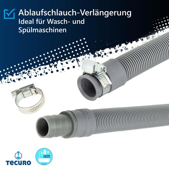tecuro Ablaufschlauch-Verlängerung 1,5 m für Waschmaschinen und Spülmaschinen, einfache Montage, inkl. 2 Schlauchschellen, hochflexibler Kunststoff